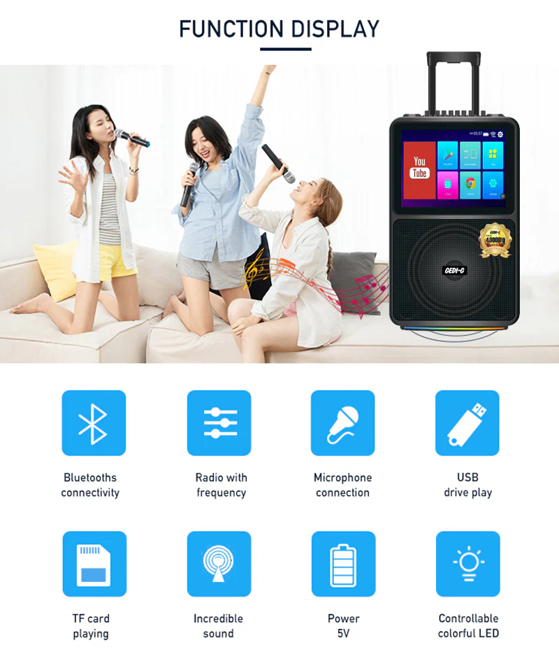 All in 1 Karaoke Machine Touch Screen, Bluetooth party speaker with Wireless microphone - Image 6
