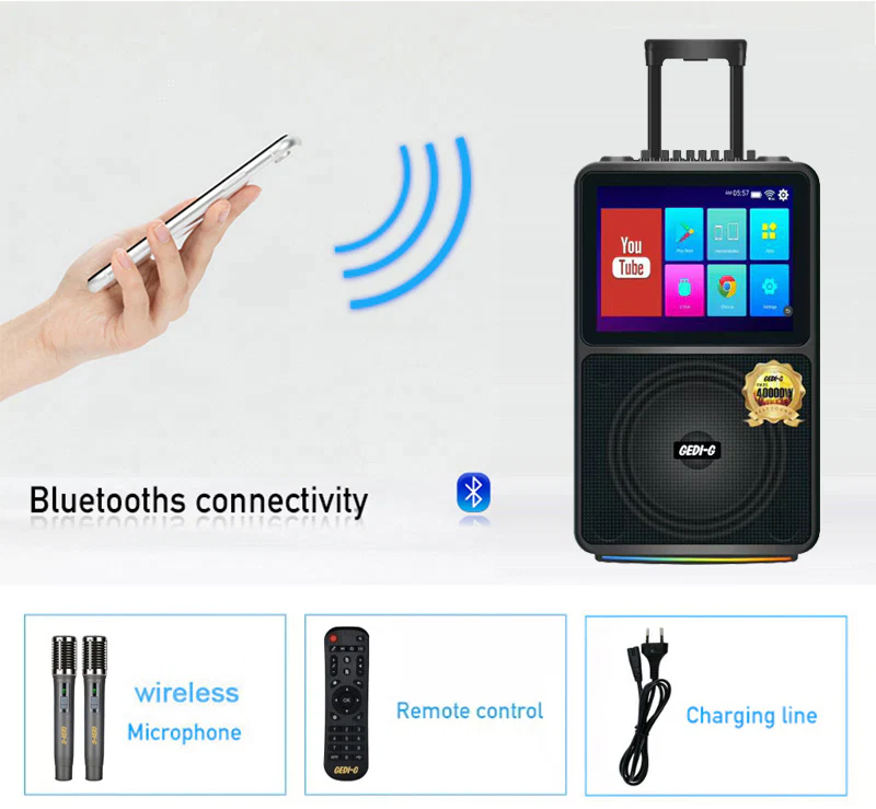 All in 1 Karaoke Machine Touch Screen, Bluetooth party speaker with Wireless microphone - Image 9