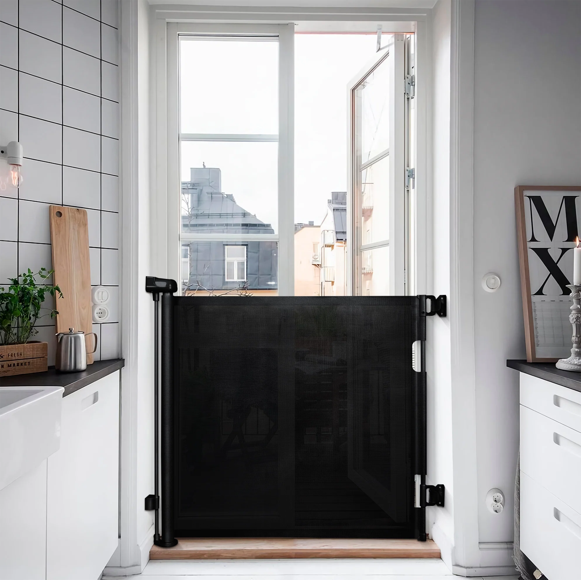 Baby retractable safety gate Black - Image 4