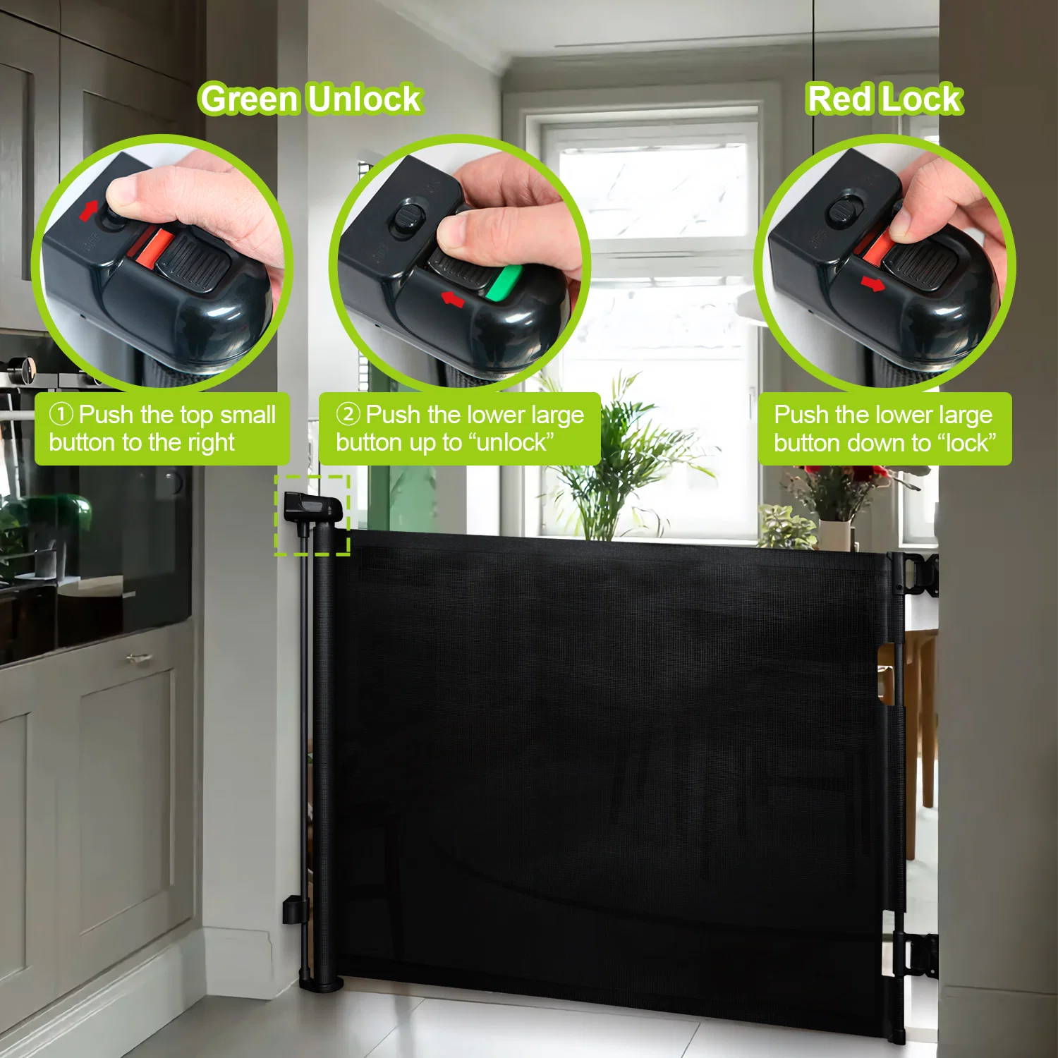 Baby retractable safety gate Black - Image 7