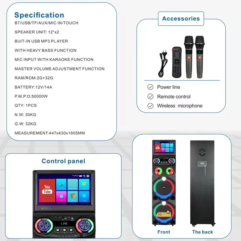 All in 1 Karaoke Machine Touch Screen, Bluetooth party speaker with Wireless microphone - Image 6