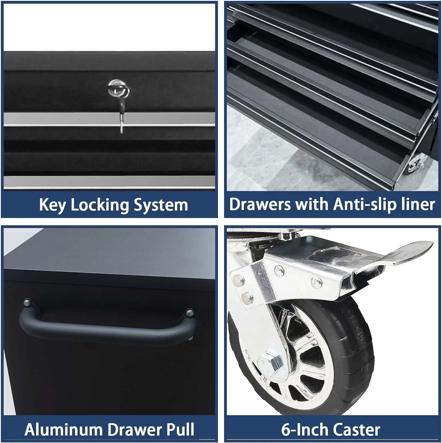 72 Inch 15 Drawers black Tool Chest workbench with wooden top - Image 4