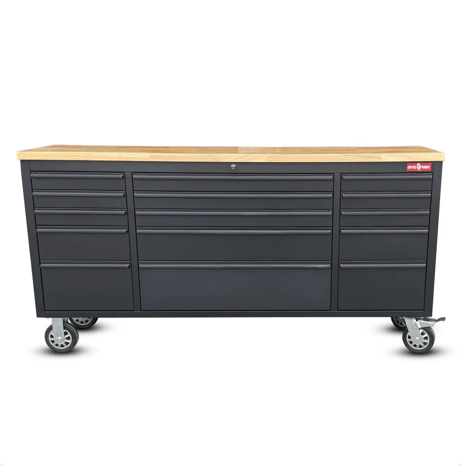 72 Inch 15 Drawers black Tool Chest workbench with wooden top - Image 5