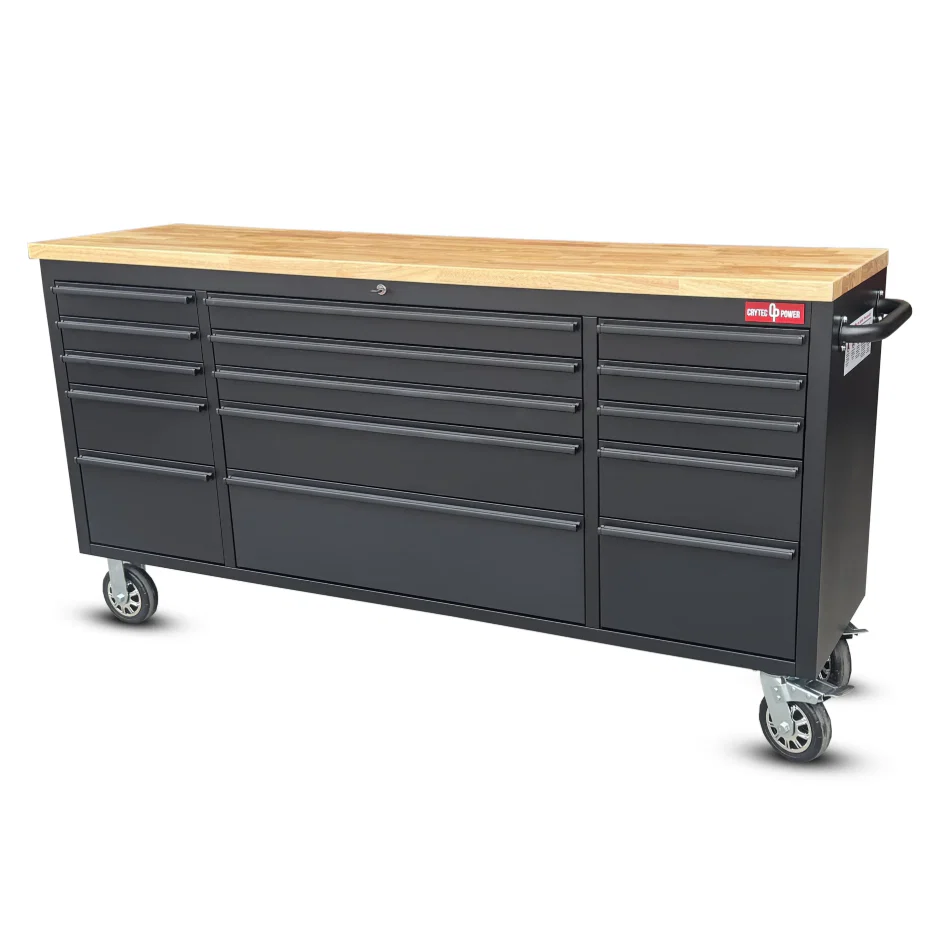 72 Inch 15 Drawers black Tool Chest workbench with wooden top - Image 6