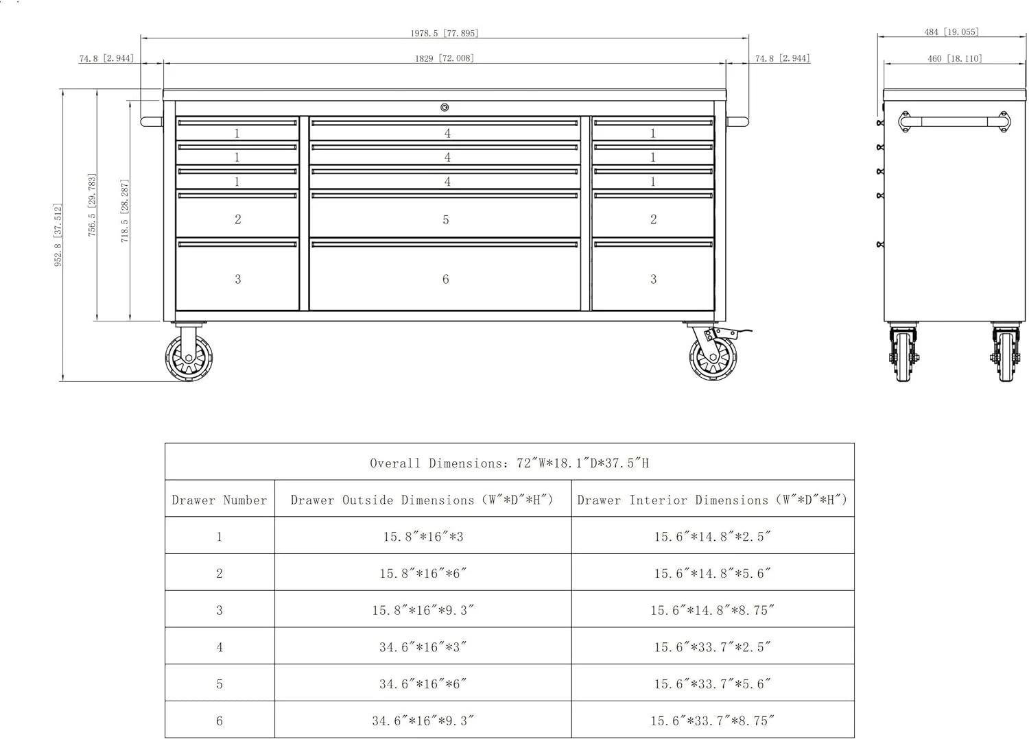 72 Inch 15 Drawers black Tool Chest workbench - Image 7