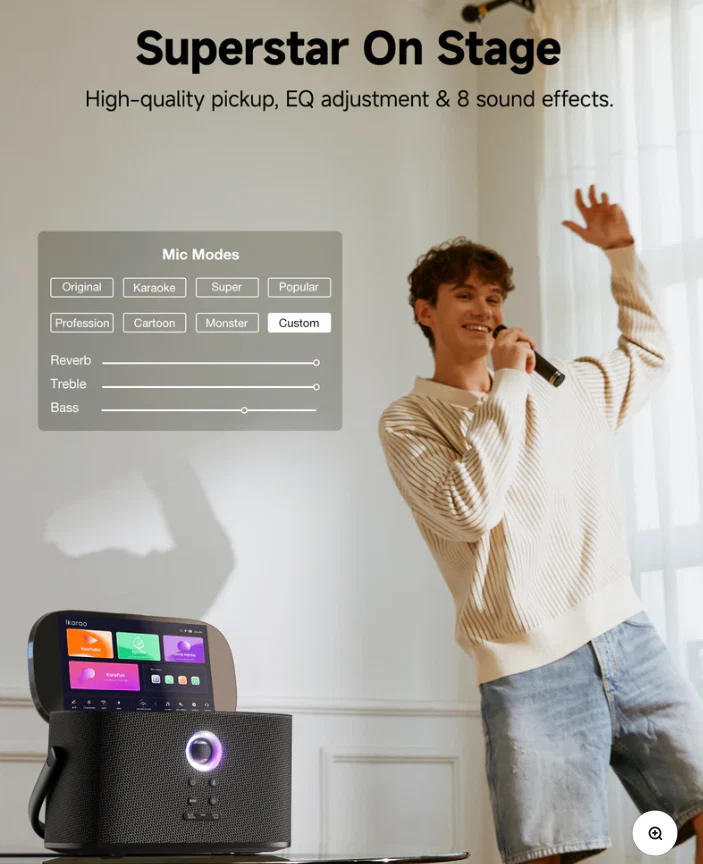 Ikarao S2 Karaoke Machine System With 8″ Touch Screen Wireless Mic - Image 9