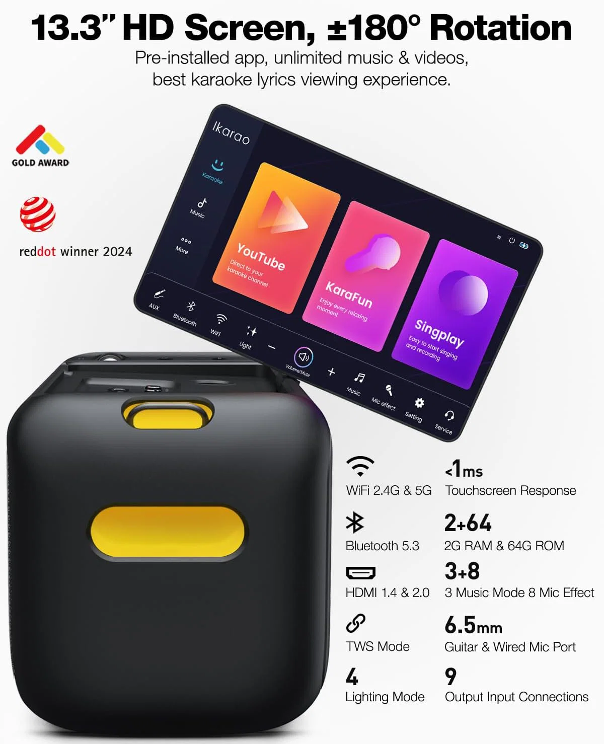 Ikarao Break X1 Karaoke Machine System With 13.3″ Touch Screen Wireless Mic - Image 4