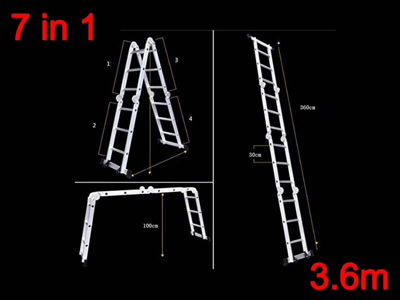 Multi Purpose Ladder 3.6M with two platforms folding ladder - Image 9