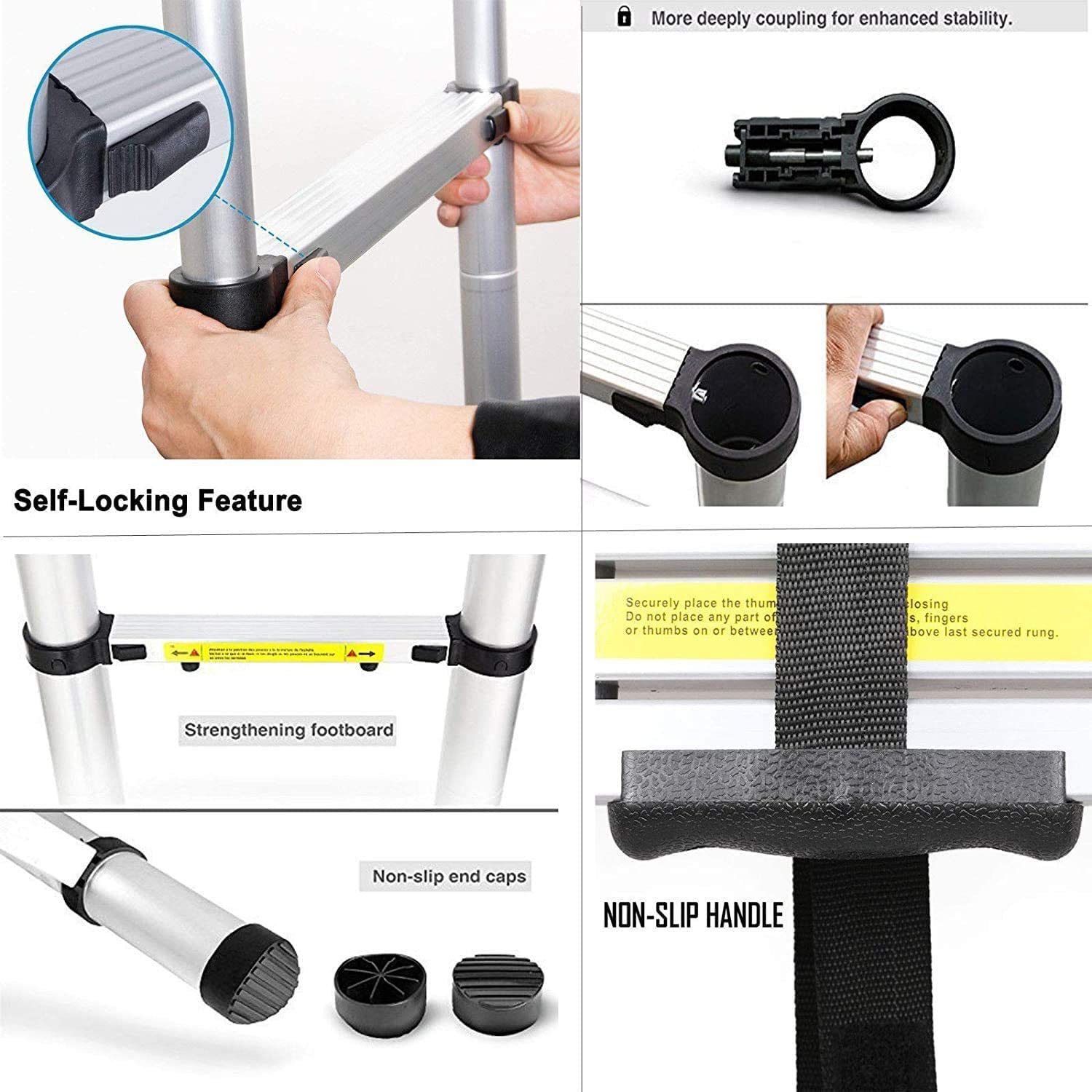 Ladder Telescopic Aluminium Extension Ladder 1m-3.8m - Image 8