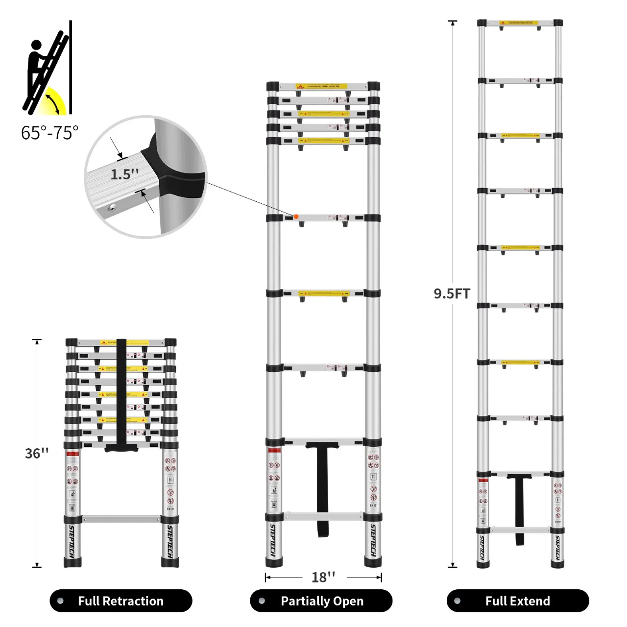 Ladder Telescopic Aluminium Extension Ladder 2.9m - Image 7