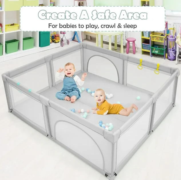 Baby Playpen light grey 180x150cm - Image 3