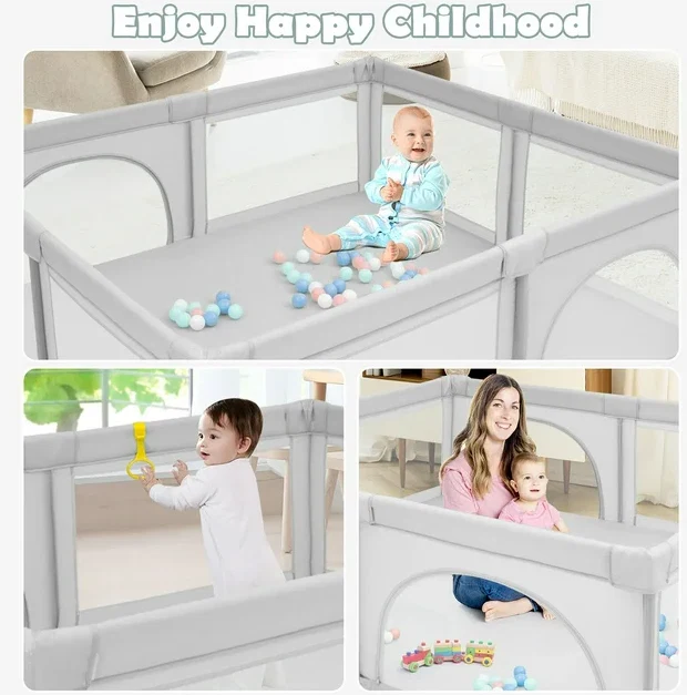 Baby Playpen light grey 180x150cm - Image 5