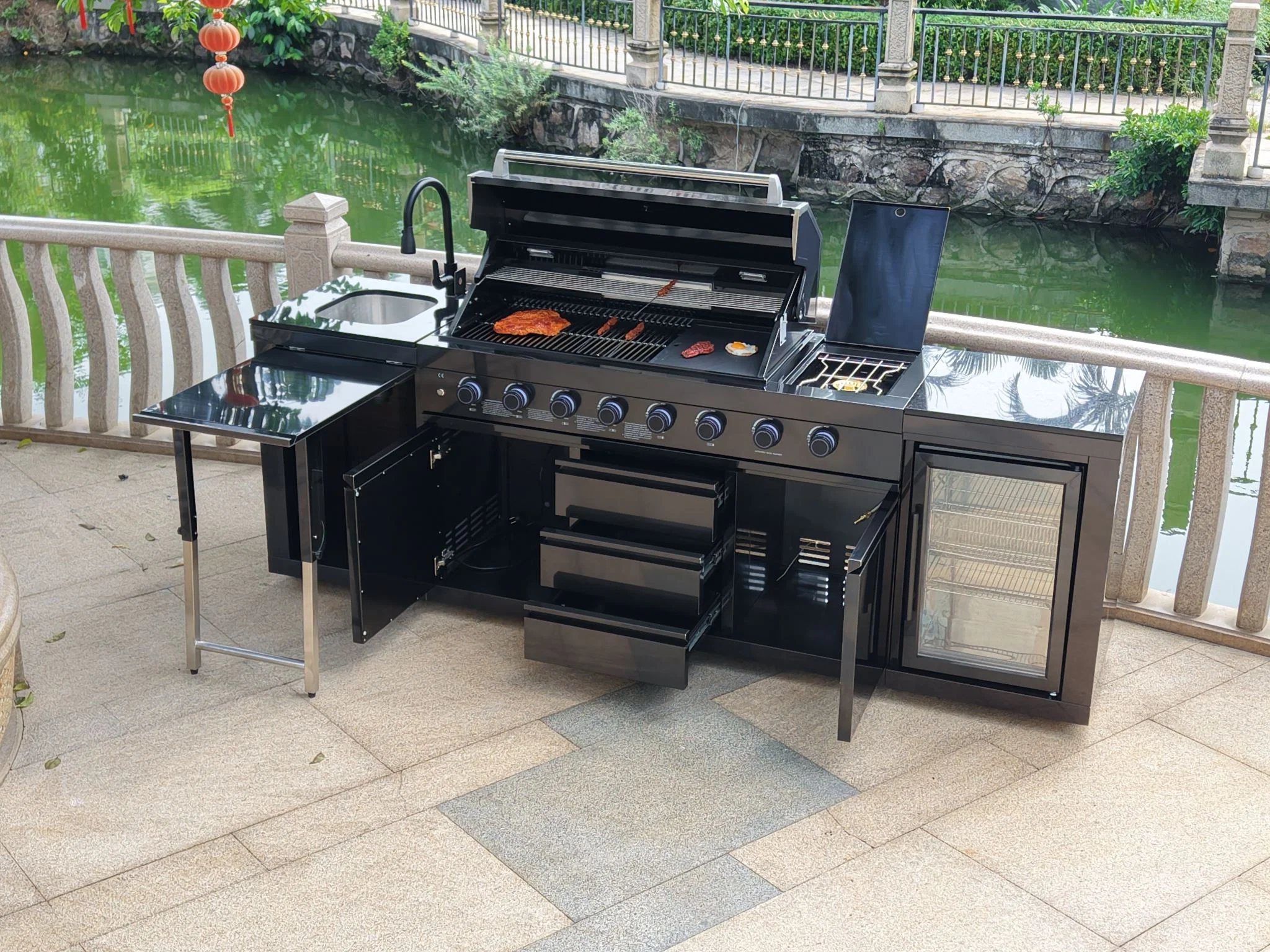 Outdoor BBQ Kitchen Garden BBQ Grill Set Black - Image 3