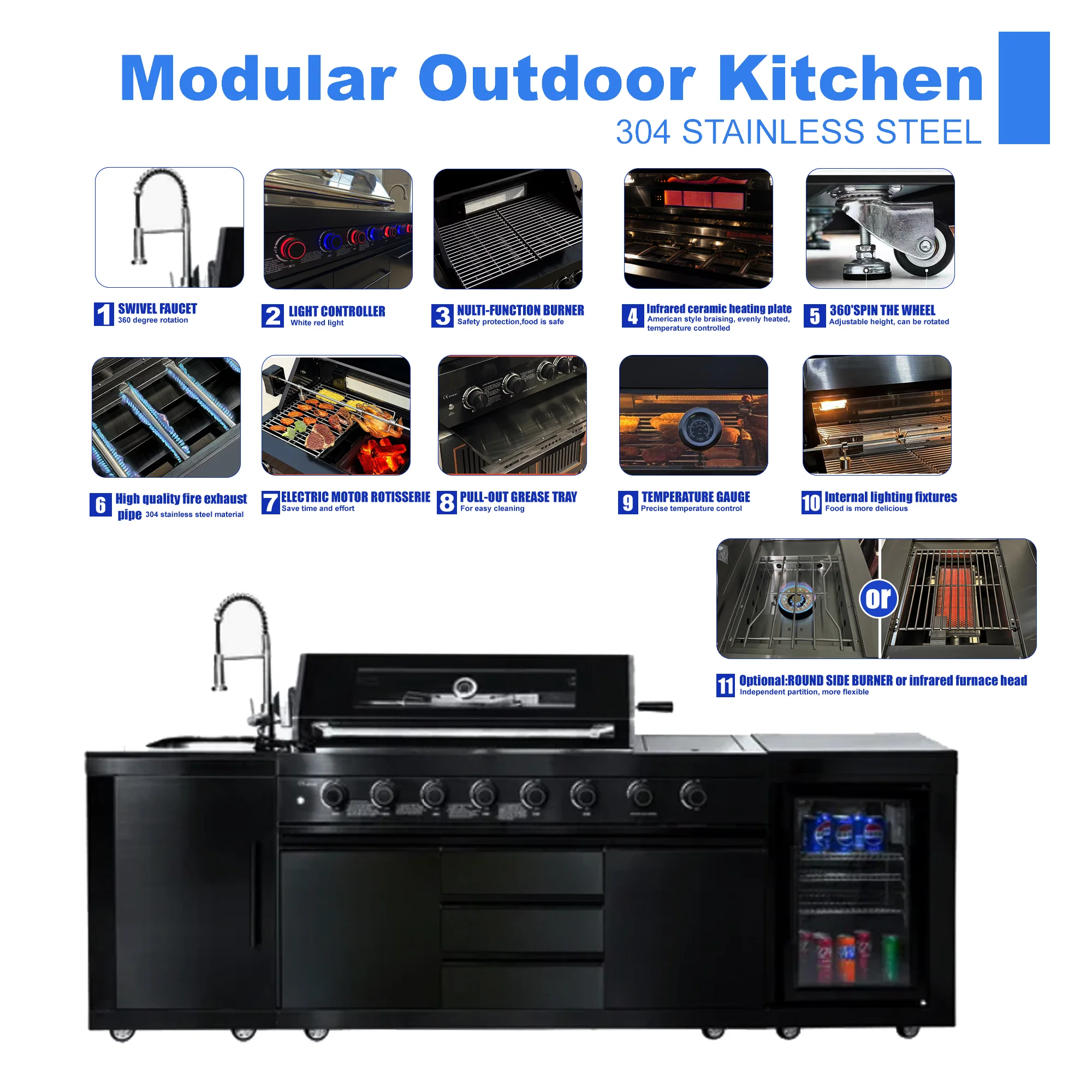 Outdoor BBQ Kitchen Garden BBQ Grill Set Black - Image 5