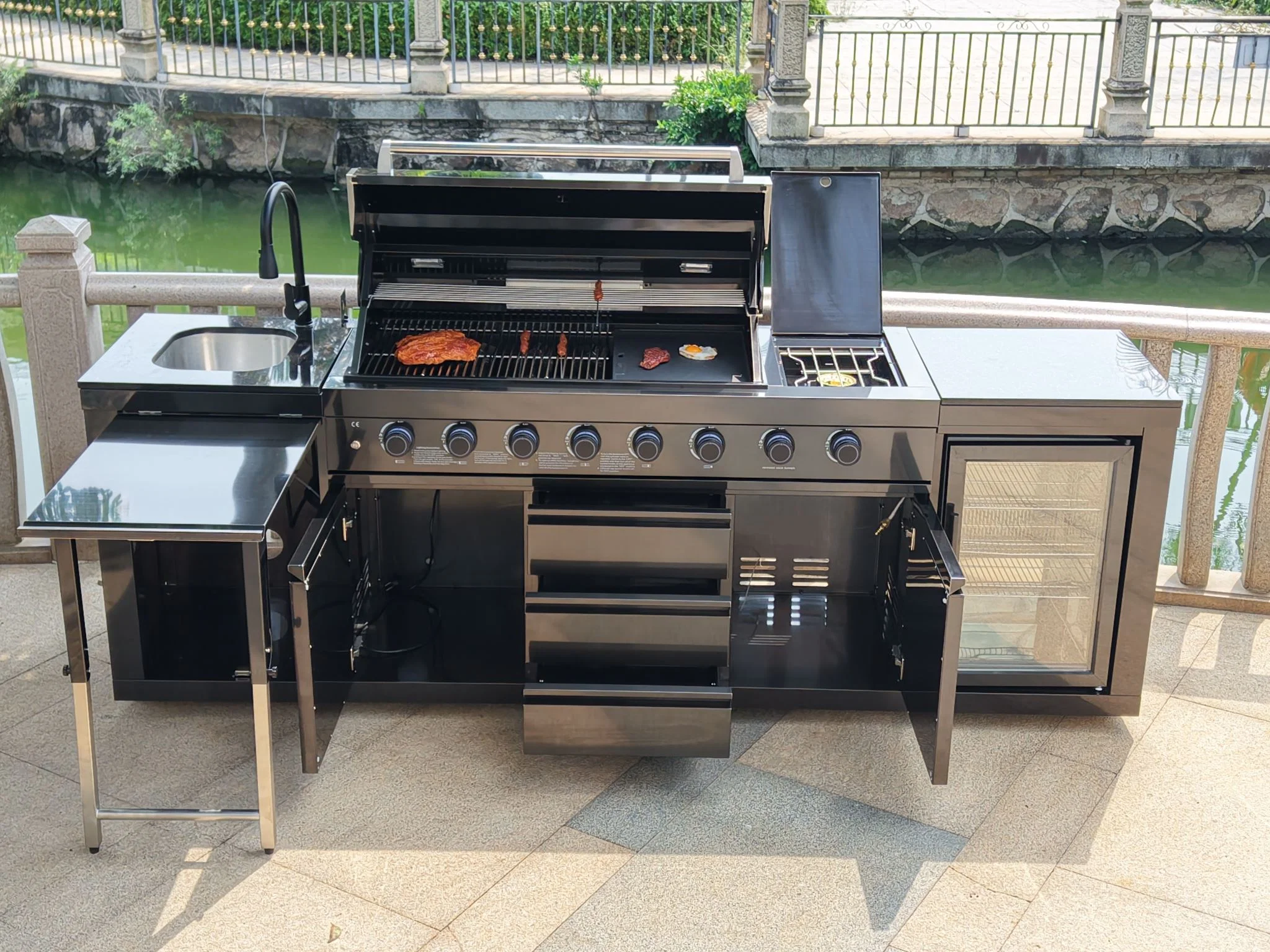 Outdoor BBQ Kitchen Garden BBQ Grill Set Black - Image 6