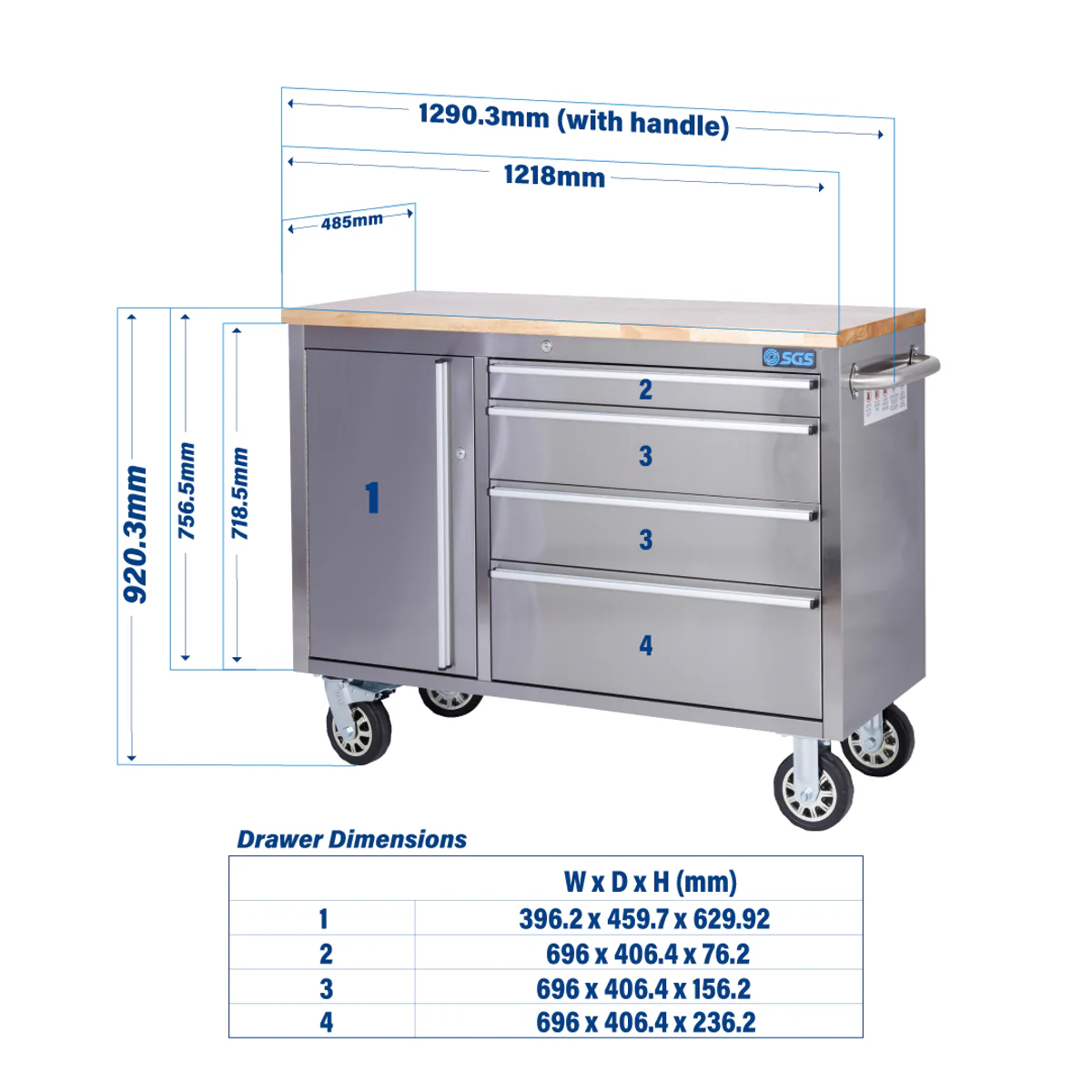 48 inch Stainless Steel 4 Drawer Work Bench tool chest Tool Box Chest Cabinet - Image 10